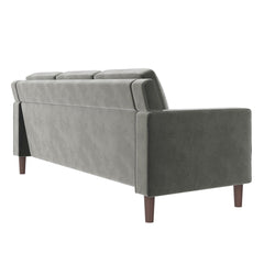 3-Seat Sofa, Gray Velvet Upholstery with Square Arms and Brown Legs
