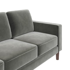 3-Seat Sofa, Gray Velvet Upholstery with Square Arms and Brown Legs