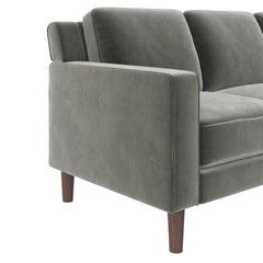 3-Seat Sofa, Gray Velvet Upholstery with Square Arms and Brown Legs