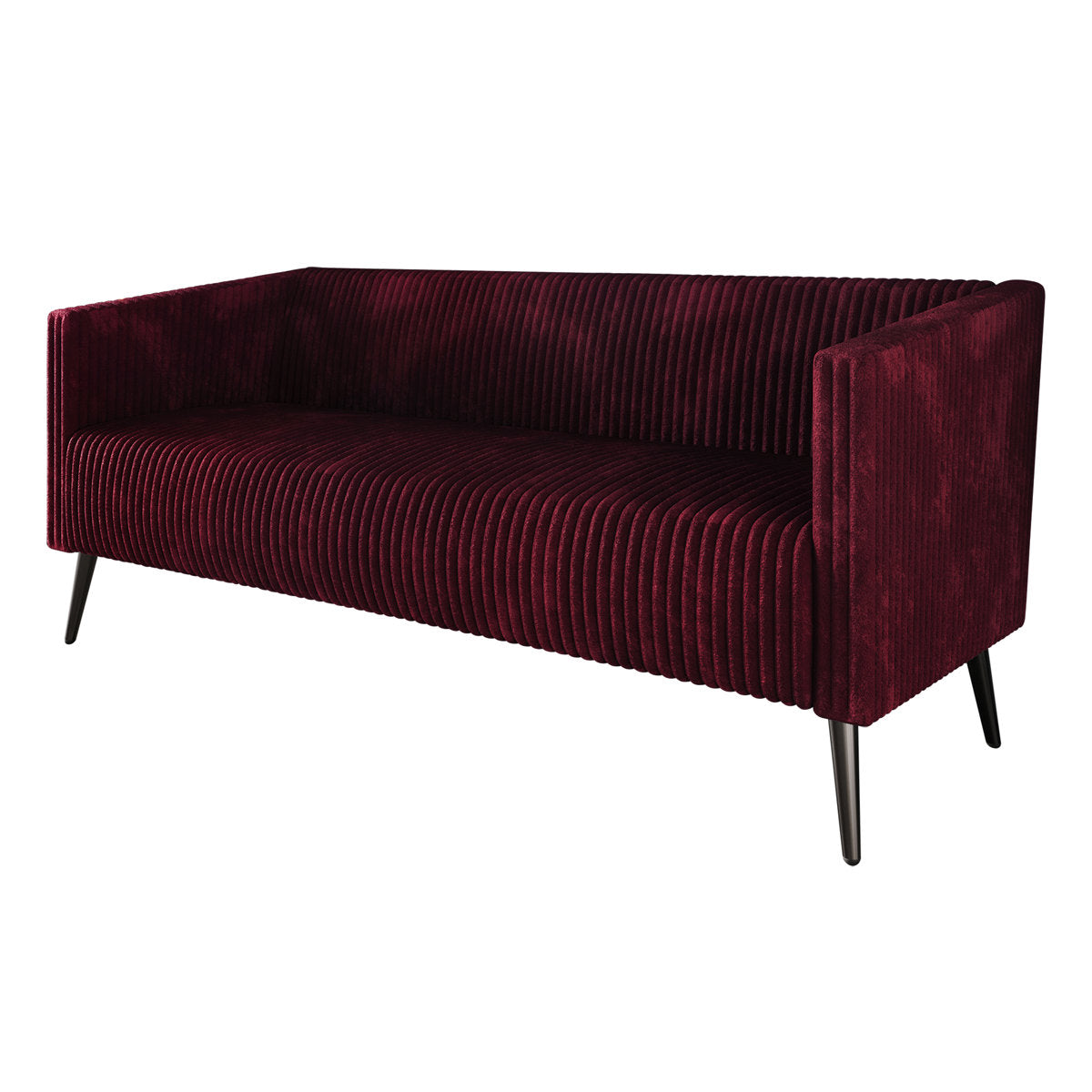 3-Seat Sofa, Red Corduroy Polyester Upholstery, Black Metal Legs