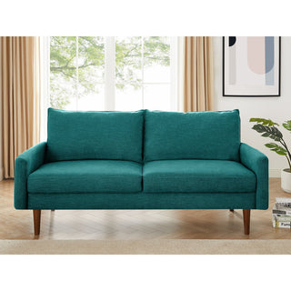 3-Seat Sofa, Square Arms, Solid Wood Frame, Brown Wood Legs