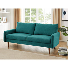 3-Seat Sofa, Square Arms, Solid Wood Frame, Brown Wood Legs