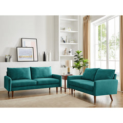 3-Seat Sofa, Square Arms, Solid Wood Frame, Brown Wood Legs