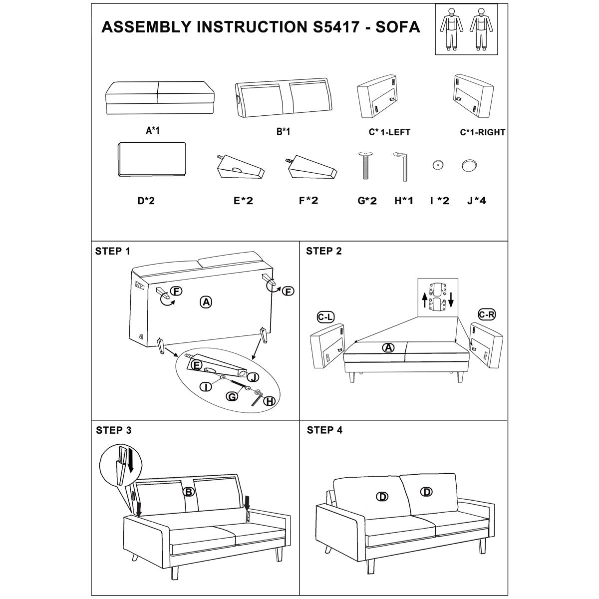3-Seater Sofa, Eucalyptus Wood Frame, Tapered Wooden Legs