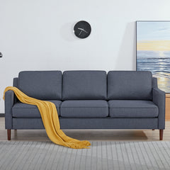 3-Seater Sofa, Gray Polyester Upholstery, Espresso Wood Legs