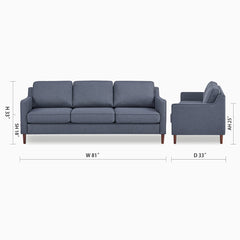 3-Seater Sofa, Gray Polyester Upholstery, Espresso Wood Legs
