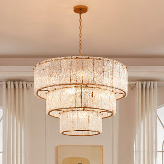 3-Tier Drum Chandelier, 8 Lights, Clear Glass with Gold Metal Frame