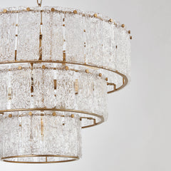 3-Tier Drum Chandelier, 8 Lights, Clear Glass with Gold Metal Frame