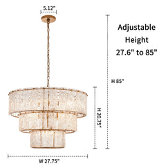 3-Tier Drum Chandelier, 8 Lights, Clear Glass with Gold Metal Frame
