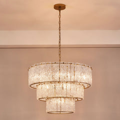 3-Tier Drum Chandelier, 8 Lights, Clear Glass with Gold Metal Frame
