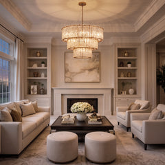 3-Tier Drum Chandelier, 8 Lights, Clear Glass with Gold Metal Frame