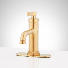 Greyfield 1.2 GPM Single Hole Bathroom Faucet with Metal Lever Handle and Pop-Up Drain Assembly in Brushed Gold | product photo