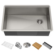 Kore 32" Undermount Workstation 16 Gauge Single Bowl Stainless Steel Kitchen Sink with Accessories