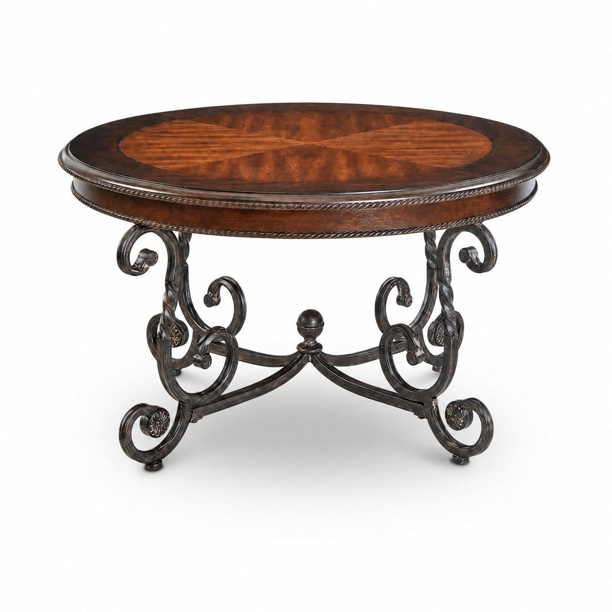 35-Inch Round Coffee Table, Dark Cherry Top with Black Iron Base