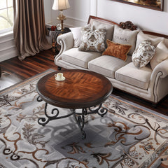 35-Inch Round Coffee Table, Dark Cherry Top with Black Iron Base