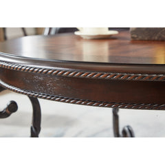 35-Inch Round Coffee Table, Dark Cherry Top with Black Iron Base