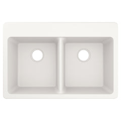 Host 33-Inch Wide x 9.5-Inch Deep Dual Mount Granite Double Bowl Kitchen Sink in White | product photo