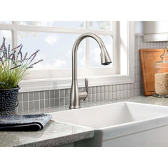 Haysfield Single Handle Deck-mount Pull-down Kitchen Faucet with Sprayer in Spot Resist Stainless in Stainless Steel | product photo