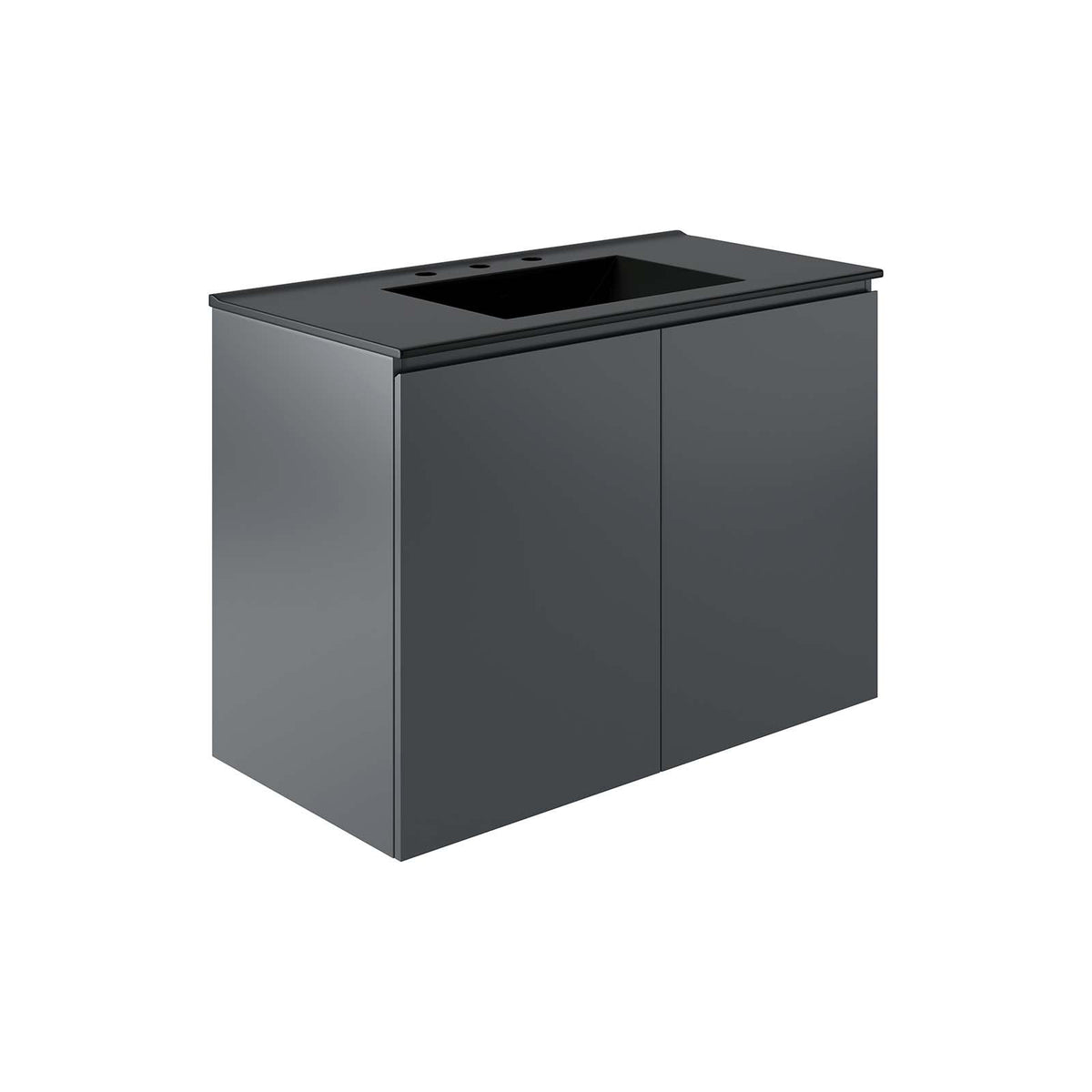 36-Inch Wall-Mount Bathroom Vanity in Gray with Black Ceramic Top