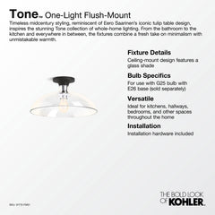 Kohler Tone™ 1 Light Semi Flush Mount with Domed Glass Shade in Matte Black | product photo