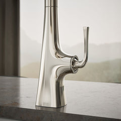 Kohler Graze Pull-Down Single Handle Kitchen Faucet With Three-Function Sprayhead With Accessories in Polished Nickel | detail photo