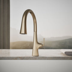 Kohler Graze Touchless Pull-Down Kitchen Sink Faucet With Three-Function Sprayhead in Vibrant Brushed Bronze | product photo