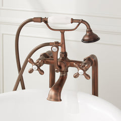 Telephone Style Floor Mounted Tub Faucet with Cross Handles in Oil Rubbed Bronze | product photo