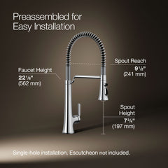 Kohler Tone Single Handle Semi-Professional Pre-Rinse Kitchen Sink Faucet with Three-Function Pull Down Sprayer | product photo