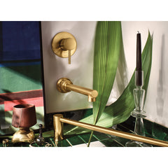 Align Single Handle Wall Mount Tub Filler High Flow Tub Faucet With 10" Spout Reach in Brushed Gold | product photo