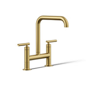 Purist Two-Hole Deck-Mount Bridge Kitchen Sink Faucet in Vibrant Brushed Moderne Brass
