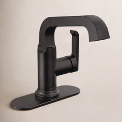 Tetra Single Hole Bathroom Faucet, Single Handle Bathroom Sink Faucet with Drain Assembly in Matte Black | product photo