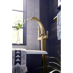 Voss Single Handle Floor Mounted Tub Filler in Brushed Gold | product photo
