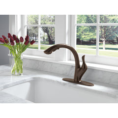 Linden Pull Out Single Handle Kitchen Faucet with Accessories in Venetian Bronze | product photo