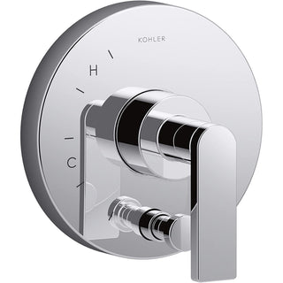 Composed Rite-Temp Pressure-Balancing Valve Trim with Push-Button Diverter and Lever Handle in Polished Chrome