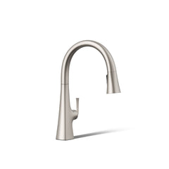 Graze Touchless Pull-Down Kitchen Sink Faucet with Voice Activation and Three-Function Sprayhead in Vibrant Stainless | product photo