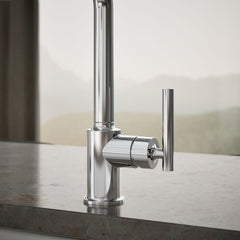 Kohler Purist Single-Hole Kitchen Sink Faucet with 8" Spout in Polished Chrome | detail photo