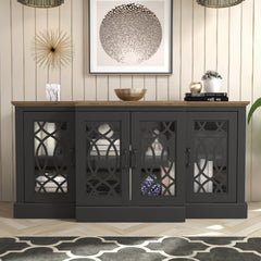 4-Door Sideboard in Manufactured Wood, Black and Knotty Oak