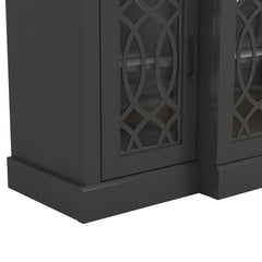 4-Door Sideboard in Manufactured Wood, Black and Knotty Oak