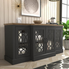 4-Door Sideboard in Manufactured Wood, Black and Knotty Oak