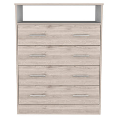 4-Drawer Chest with Open Shelf, Manufactured Wood, Light Gray