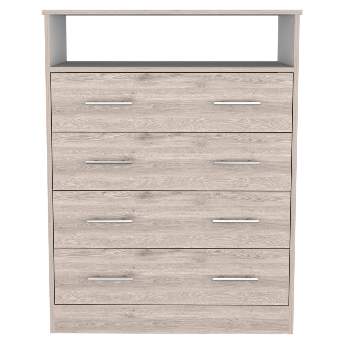 4-Drawer Chest with Open Shelf, Manufactured Wood, Light Gray