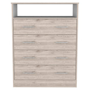 4-Drawer Chest with Open Shelf, Manufactured Wood, Light Gray
