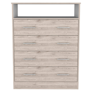 4-Drawer Chest with Open Shelf, Manufactured Wood, Light Gray
