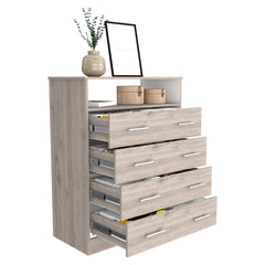 4-Drawer Chest with Open Shelf, Manufactured Wood, Light Gray