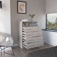 4-Drawer Chest with Open Shelf, Manufactured Wood, Light Gray