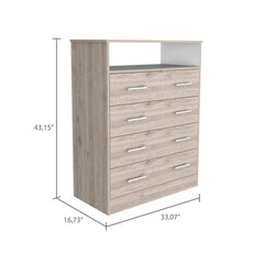 4-Drawer Chest with Open Shelf, Manufactured Wood, Light Gray