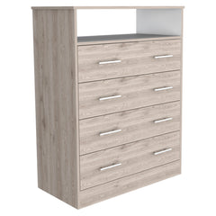 4-Drawer Chest with Open Shelf, Manufactured Wood, Light Gray