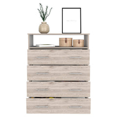 4-Drawer Chest with Open Shelf, Manufactured Wood, Light Gray
