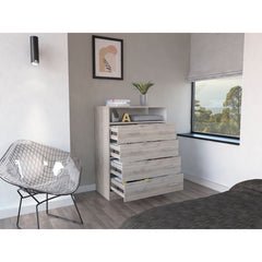 4-Drawer Chest with Open Shelf, Manufactured Wood, Light Gray