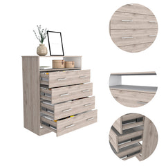 4-Drawer Chest with Open Shelf, Manufactured Wood, Light Gray